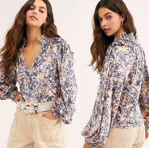 FREE People | EUC Go Get Em Top Blouse Crushed Velvet Size S - Picture 2 of 11